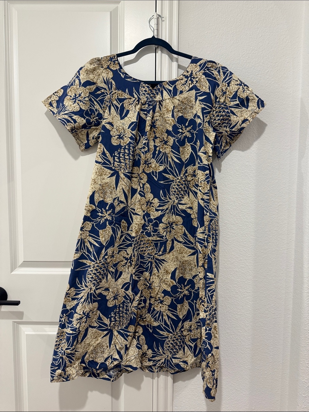 Navy Floral Midi Dress with Cream Pineapple Print